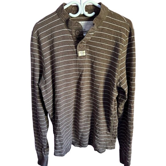 abercrombie & fitch distressed brown striped long sleeved shirt - Picture 1 of 3